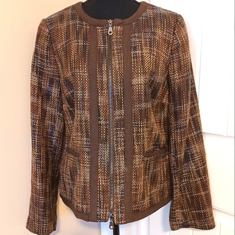 Vintage 90s Axcess Liz Claiborne Tweed Zip Blazer Jacket Women's Sz Large VTG